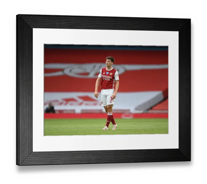 Framed Print : Arsenal's Kieran Tierney in Action: Arsenal vs. Watford, Premier League 2019-2020