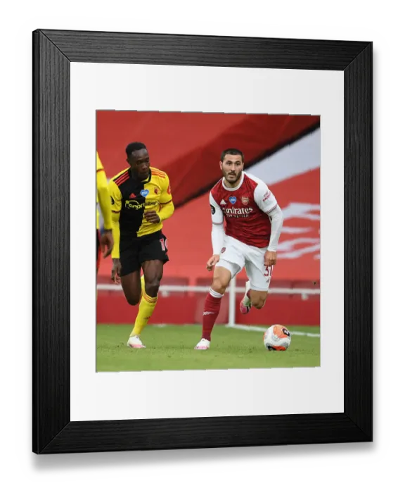 Framed Print : Arsenal's Sead Kolasinac Surges Past Danny Welbeck in Arsenal v Watford Clash (2019-20)