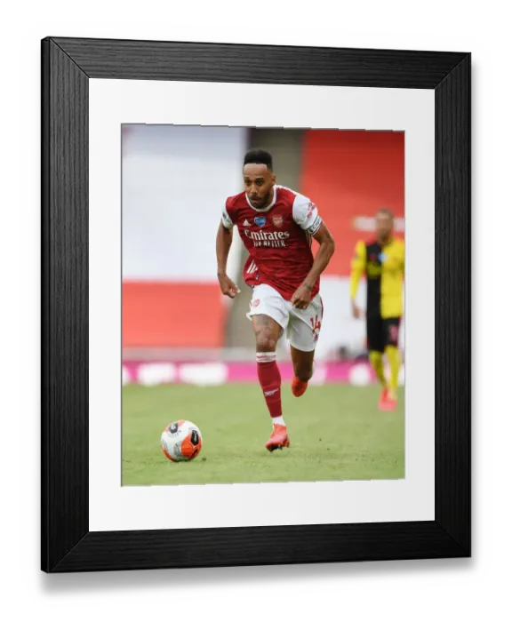 Framed Print : Arsenal's Aubameyang Scores the Difference in Thrilling Arsenal vs. Watford Clash (2019-20)