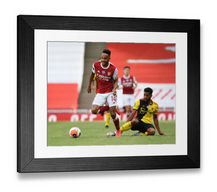 Framed Print : Aubameyang Scores Past Mariappa: Arsenal's Victory Against Watford (2019-20) Framed Print : Aubameyang Scores Past Mariappa: Arsenal's Victory Against Watford (2019-20)