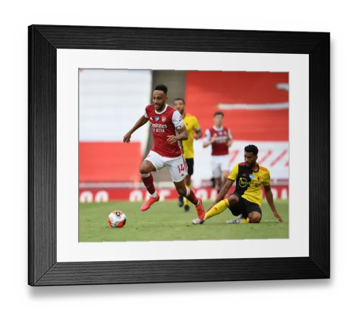 Framed Print : Arsenal's Aubameyang Outmaneuvers Watford's Mariappa in Premier League Clash Framed Print : Arsenal's Aubameyang Outmaneuvers Watford's Mariappa in Premier League Clash