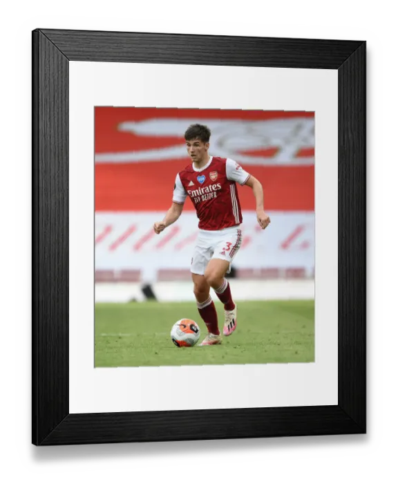 Framed Print : Arsenal's Kieran Tierney in Action Against Watford, Premier League 2019-20