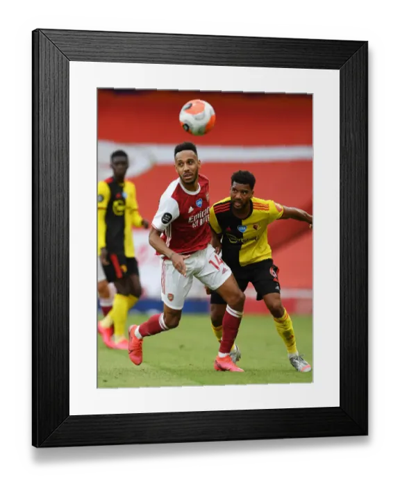 Framed Print : Arsenal's Aubameyang Clashes with Watford's Mariappa in Premier League Showdown Framed Print : Arsenal's Aubameyang Clashes with Watford's Mariappa in Premier League Showdown