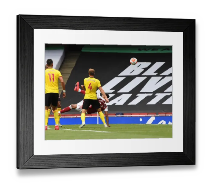 Framed Print : Aubameyang Scores Hat-trick: Arsenal vs. Watford (2019-20) Framed Print : Aubameyang Scores Hat-trick: Arsenal vs. Watford (2019-20)