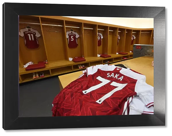 Arsenal FC: Bukayo Saka's Home Jersey in Emirates Stadium Changing Room (Arsenal v Watford, 2019-20)
