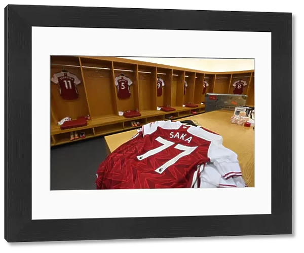 Arsenal FC: Bukayo Saka's Home Jersey in Emirates Stadium Changing Room (Arsenal v Watford, 2019-20)