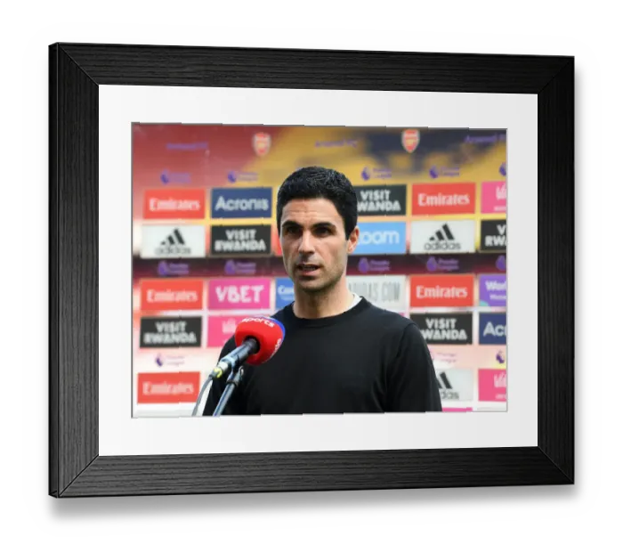 Framed Print : Arsenal's Mikel Arteta Pre-Match Interview Before Arsenal v Watford (2019-20)