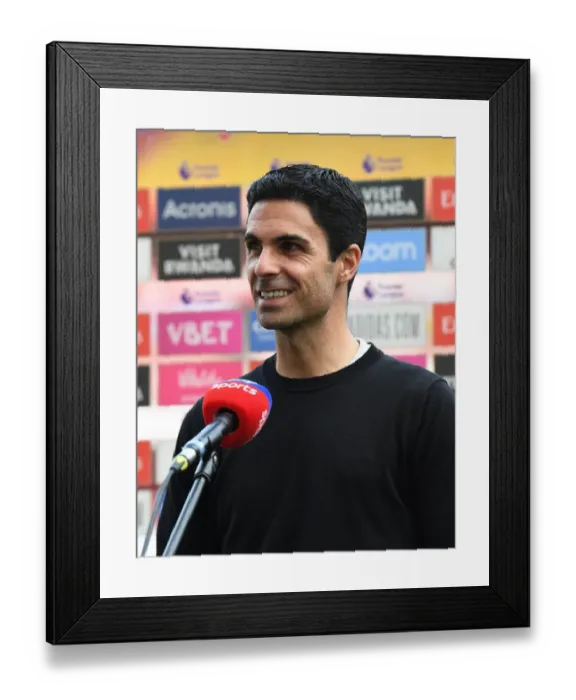 Framed Print : Arsenal's Mikel Arteta - Pre-Match Interview Before Arsenal vs. Watford (2019-20)