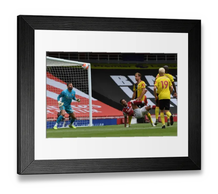 Framed Print : Arsenal's Aubameyang Scores Third Goal Against Watford in 2019-20 Premier League