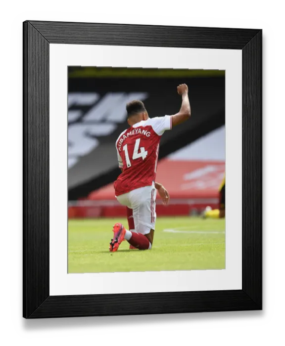 Framed Print : Arsenal's Aubameyang Takes a Knee During Arsenal v Watford Premier League Match (2019-20) Framed Print : Arsenal's Aubameyang Takes a Knee During Arsenal v Watford Premier League Match (2019-20)