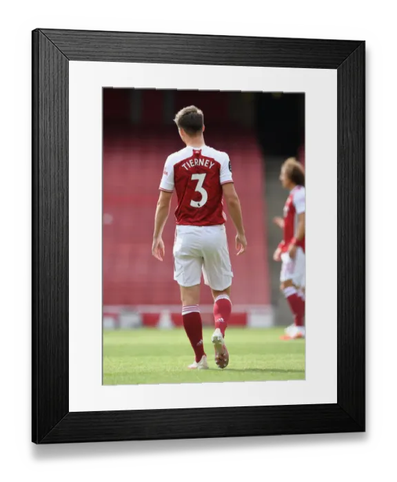 Framed Print : Arsenal's Kieran Tierney Gears Up for Arsenal v Watford Premier League Clash (2019-20)