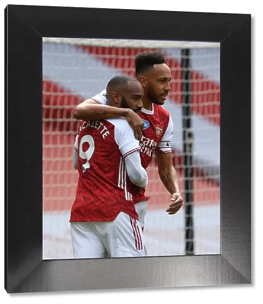 Arsenal's Aubameyang and Lacazette Celebrate Goal Against Watford (2019-20)