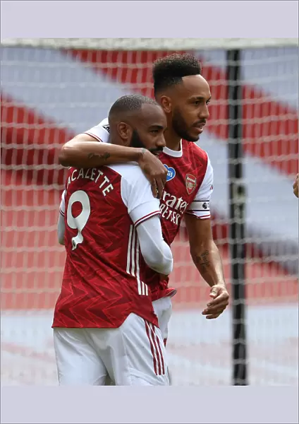 Arsenal's Aubameyang and Lacazette Celebrate Goal Against Watford (2019-20)