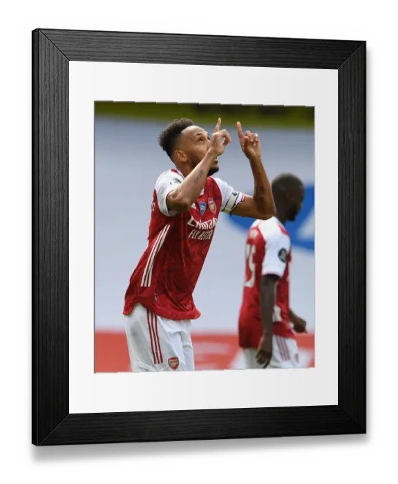 Framed Print : Arsenal's Aubameyang Scores First Goal in Arsenal v Watford Premier League Clash (2019-20)