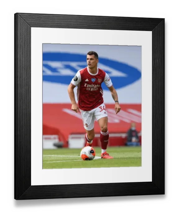 Framed Print : Granit Xhaka: Arsenal's Midfield Maestro in Action Against Watford, Premier League 2019-2020