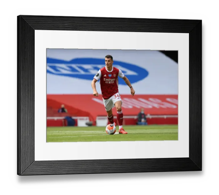 Framed Print : Granit Xhaka: Arsenal's Midfield Maestro in Action vs. Watford, Premier League 2019-2020