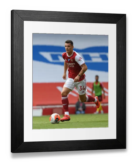 Framed Print : Granit Xhaka: Arsenal's Midfield Maestro in Action Against Watford, Premier League 2019-2020