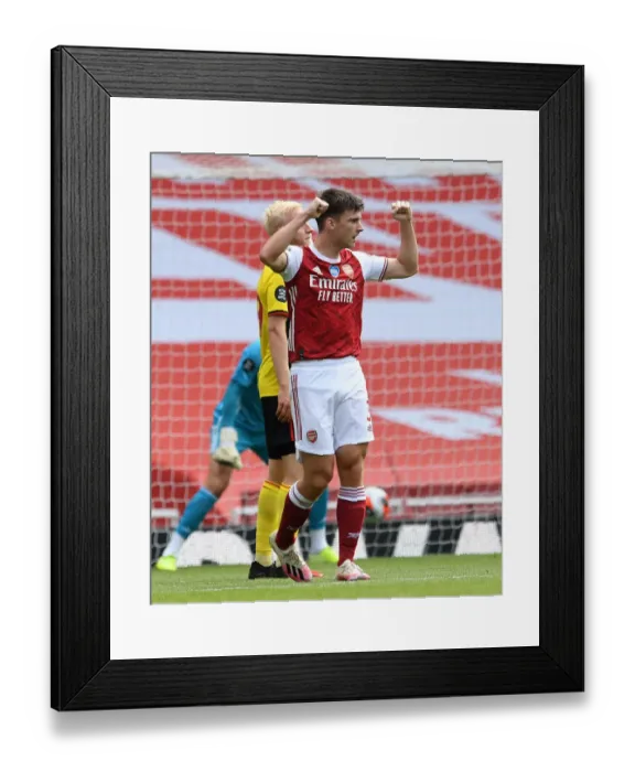 Framed Print : Arsenal's Kieran Tierney Scores Second Goal Against Watford in 2019-20 Premier League