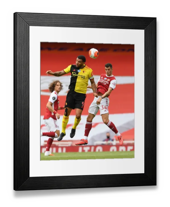 Framed Print : Arsenal's Xhaka Faces Off Against Deeney in Intense Arsenal v Watford Clash (2019-20) Framed Print : Arsenal's Xhaka Faces Off Against Deeney in Intense Arsenal v Watford Clash (2019-20)