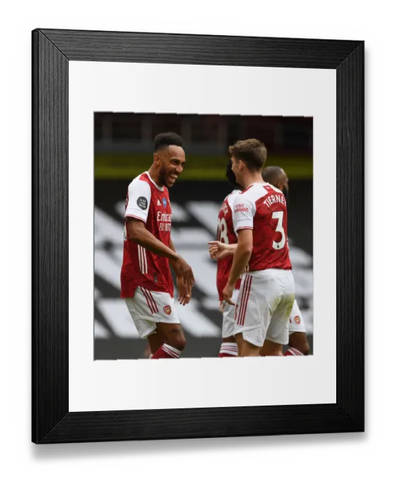 Framed Print : Arsenal's Aubameyang Scores Brace as Gunners Defeat Watford in Premier League Clash (2019-20)