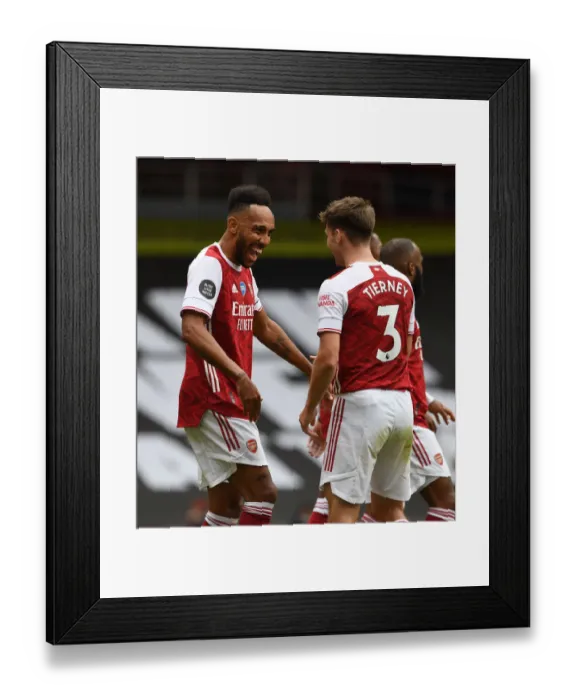 Framed Print : Arsenal's Aubameyang Scores Brace: Gunners Secure Victory over Watford in Premier League Clash (2019-20)