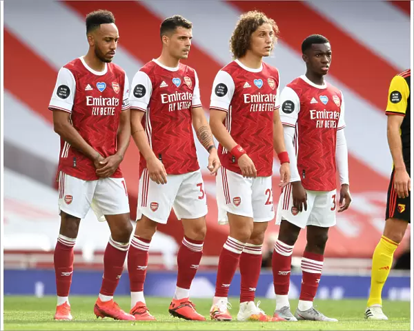 Arsenal's Star Quartet: Aubameyang, Xhaka, Luiz, and Nketiah in Action Against Watford (2019-2020)