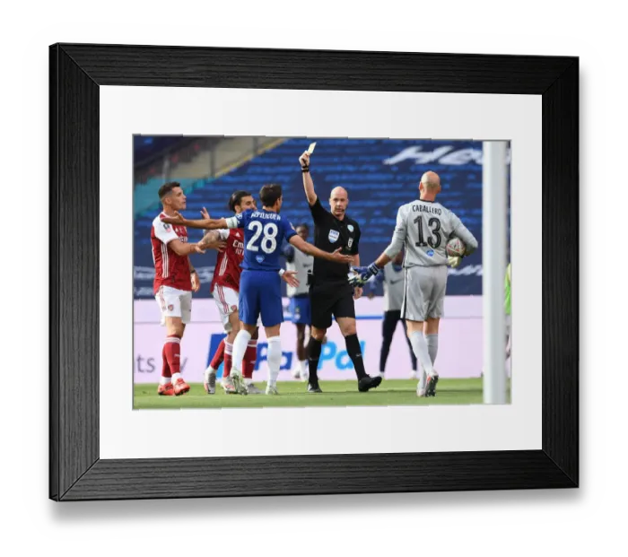 Framed Print : Arsenal v Chelsea FA Cup Final: Referee Shows Yellow Card Amid Empty Wembley Stadium (2020)