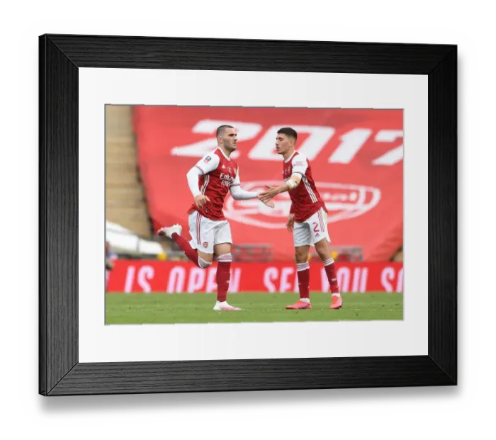 Framed Print : LONDON, ENGLAND - AUGUST 01: Sead Kolasinac and Hector Bellerin of Arsenal during the FA Cup Final match between Framed Print : LONDON, ENGLAND - AUGUST 01: Sead Kolasinac and Hector Bellerin of Arsenal during the FA Cup Final match between
