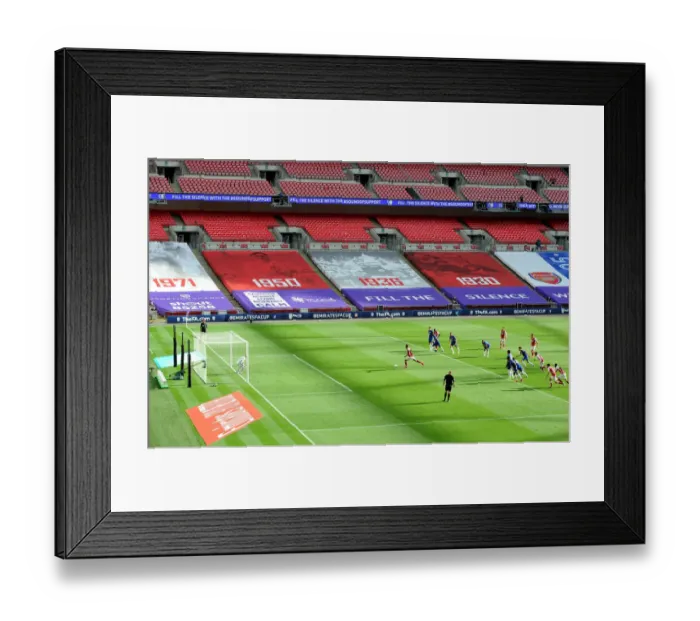 Framed Print : Arsenal's Aubameyang Scores Penalty Goal at Empty FA Cup Final vs Chelsea, 2020 Framed Print : Arsenal's Aubameyang Scores Penalty Goal at Empty FA Cup Final vs Chelsea, 2020