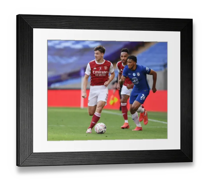 Framed Print : Arsenal's Kieran Tierney at Empty FA Cup Final vs Chelsea, 2020