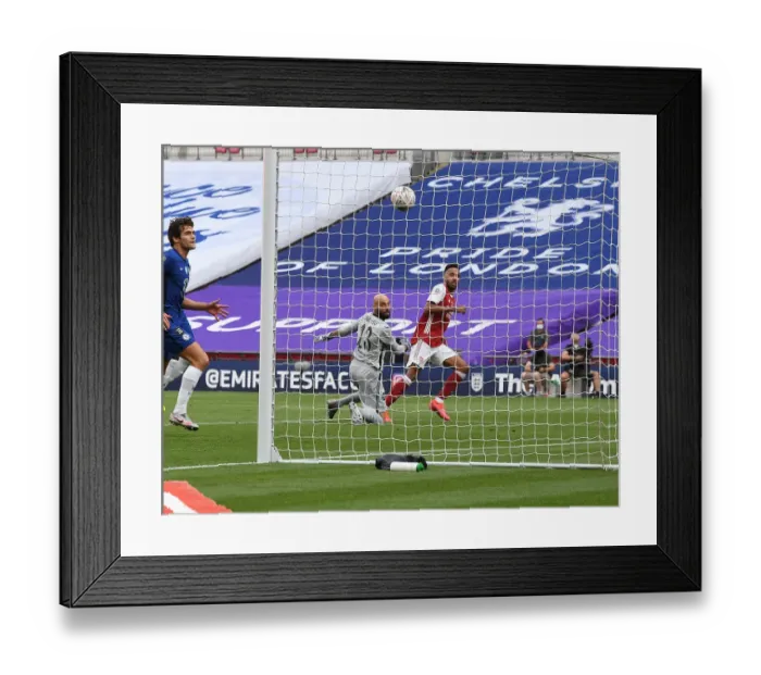 Framed Print : Arsenal's Aubameyang Scores in Empty FA Cup Final: Arsenal vs. Chelsea (2020) Framed Print : Arsenal's Aubameyang Scores in Empty FA Cup Final: Arsenal vs. Chelsea (2020)