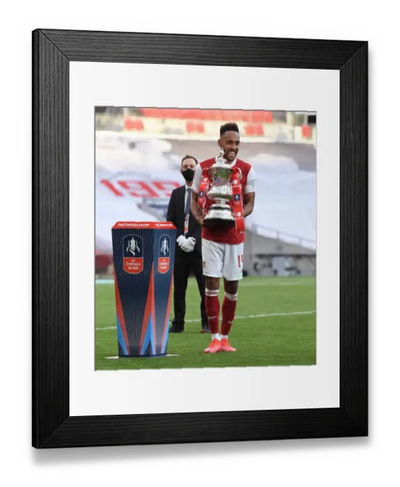 Framed Print : Arsenal's Aubameyang Lifts Empty FA Cup: Arsenal's Historic Victory Over Chelsea in Empty Wembley Stadium (FA Cup Final 2020)