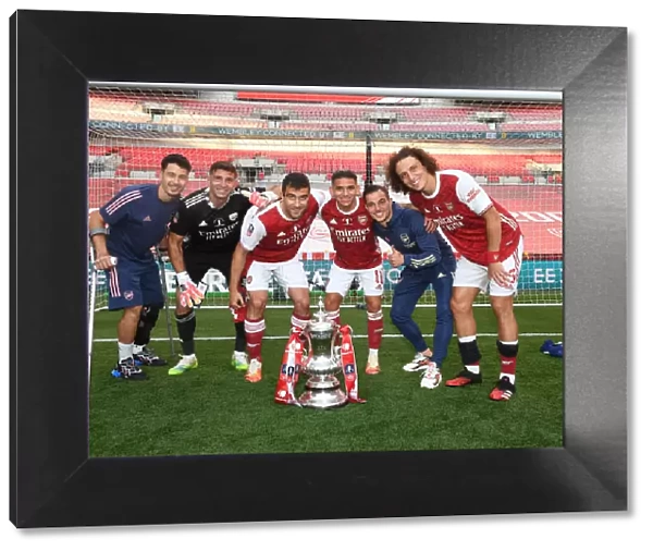 Arsenal's Empty Wembley FA Cup Victory: Martinelli, Torreira, Sokratis, Luiz, and Martinez Celebrate Over Chelsea, 2020