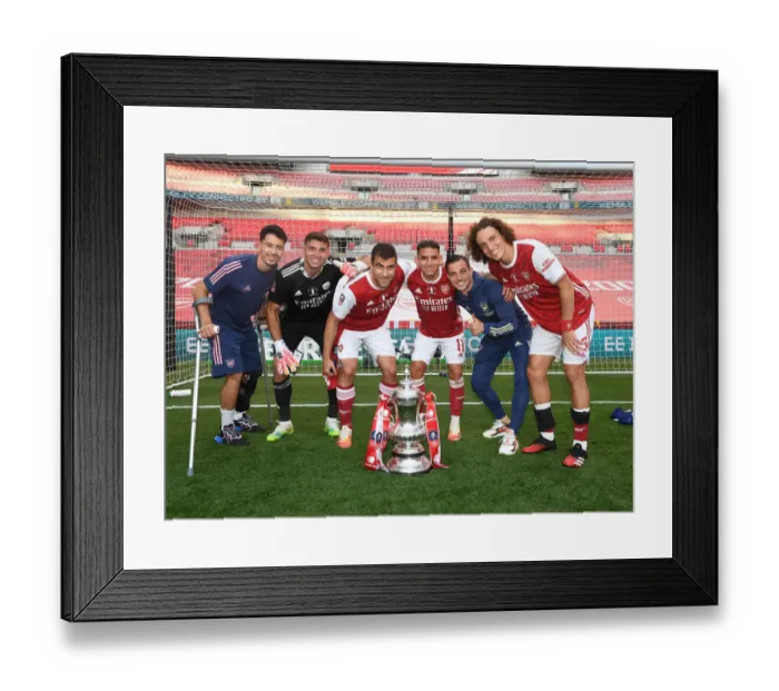 Framed Print : Arsenal's Empty Wembley FA Cup Victory: Martinelli, Torreira, Sokratis, Luiz, and Martinez Celebrate Over Chelsea, 2020 Framed Print : Arsenal's Empty Wembley FA Cup Victory: Martinelli, Torreira, Sokratis, Luiz, and Martinez Celebrate Over Chelsea, 2020