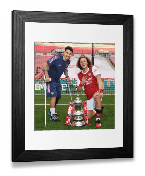 Framed Print : Arsenal Wins Empty FA Cup Final: Martinelli and David Luiz Celebrate Over Chelsea (2020) Framed Print : Arsenal Wins Empty FA Cup Final: Martinelli and David Luiz Celebrate Over Chelsea (2020)
