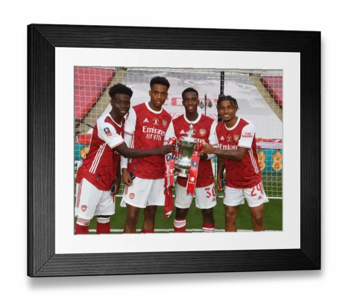 Framed Print : Arsenal's Empty Wembley FA Cup Victory: Saka, Willock, Nketiah, and Nelson Celebrate Over Chelsea, 2020