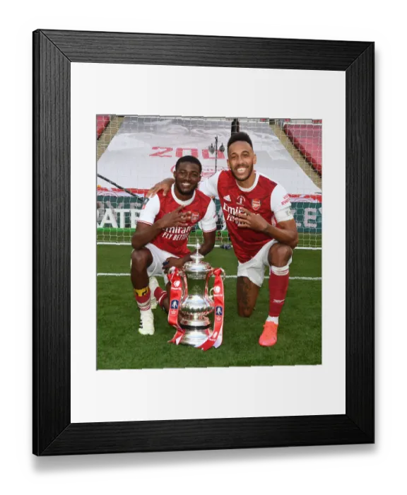 Framed Print : Arsenal's Empty FA Cup Victory: Maitland-Niles and Aubameyang Celebrate at Deserted Wembley (2020) Framed Print : Arsenal's Empty FA Cup Victory: Maitland-Niles and Aubameyang Celebrate at Deserted Wembley (2020)