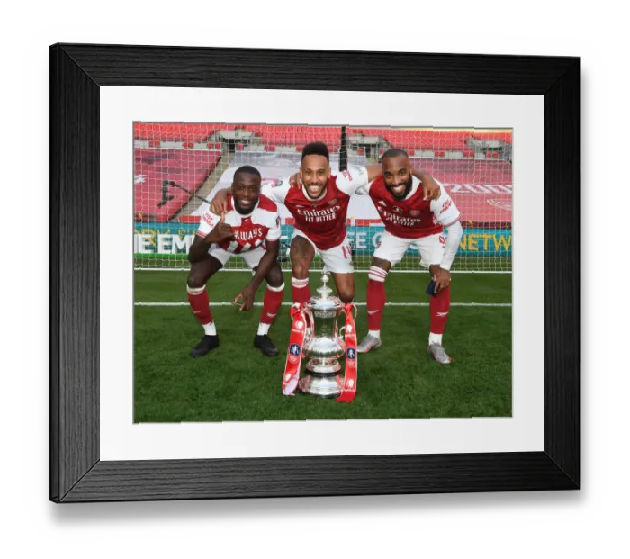 Framed Print : Arsenal's Aubameyang, Lacazette, and Pepe Celebrate Empty FA Cup Victory: Arsenal v Chelsea, 2020