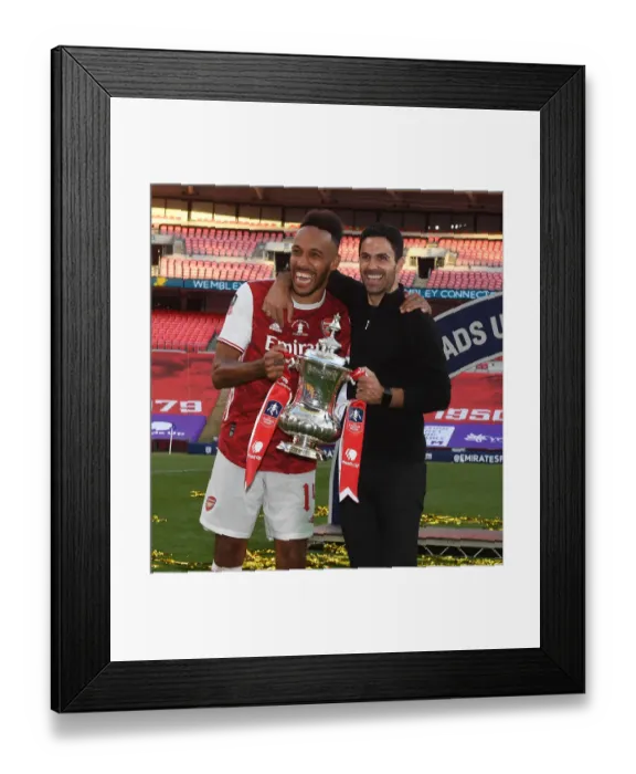 Framed Print : Arsenal's Arteta and Aubameyang Celebrate FA Cup Victory Over Chelsea in Empty Wembley Stadium