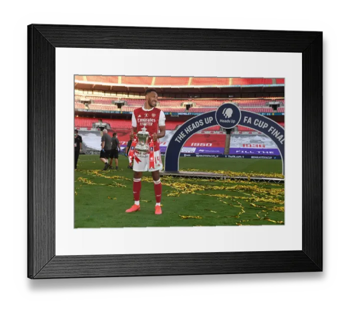 Framed Print : LONDON, ENGLAND - AUGUST 01: Arsenal captain Pierre-Emerick Aubameyang celebrates after the FA Cup Final match between