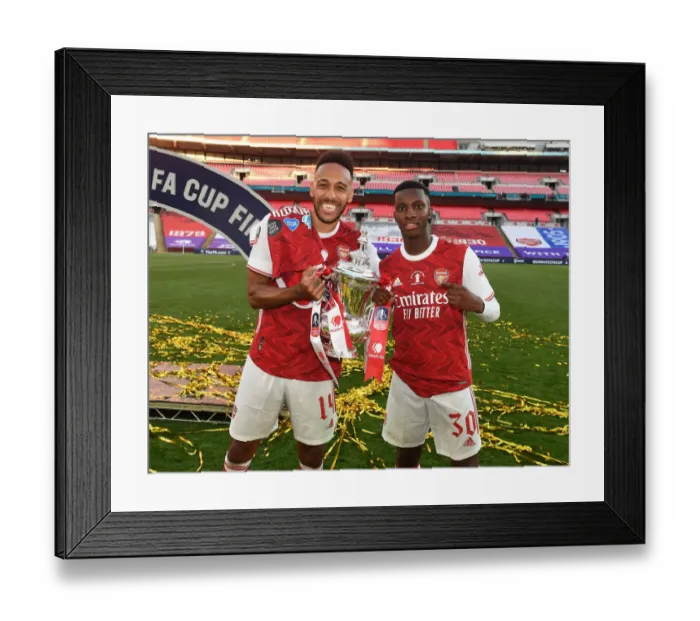 Framed Print : Arsenal's Aubameyang and Nketiah Celebrate FA Cup Victory Over Chelsea in Empty Wembley