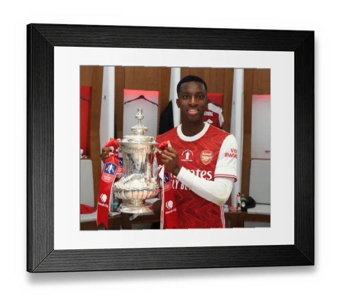 Framed Print : Arsenal's Empty Victory: Eddie Nketiah Celebrates FA Cup Win Over Chelsea at Deserted Wembley Stadium, 2020