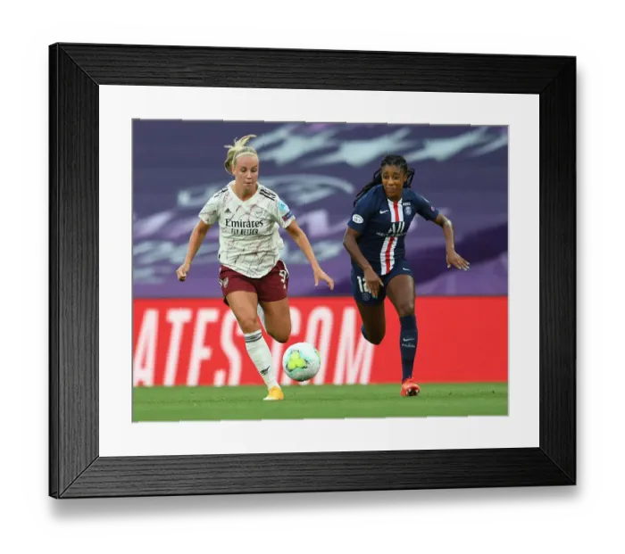 Framed Print : Arsenal vs Paris Saint-Germain: Beth Mead Faces Off Against Ashley Lawrence in UEFA Women's Champions League Quarterfinal
