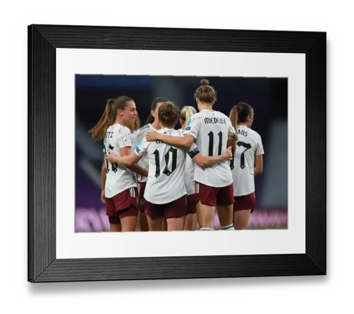 Framed Print : Arsenal Women's Historic Champions League Victory: Kim Little and Vivianne Miedema's Euphoric Goal Celebration vs. Paris Saint-Germain Framed Print : Arsenal Women's Historic Champions League Victory: Kim Little and Vivianne Miedema's Euphoric Goal Celebration vs. Paris Saint-Germain