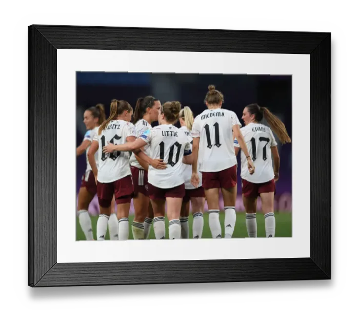 Framed Print : Arsenal Women's Champions League Triumph: Kim Little and Vivianne Miedema Celebrate Goal vs Paris Saint-Germain