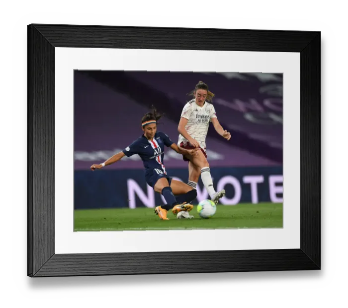 Framed Print : Arsenal vs. Paris Saint-Germain: A Battle in the UEFA Women's Champions League Quarterfinals