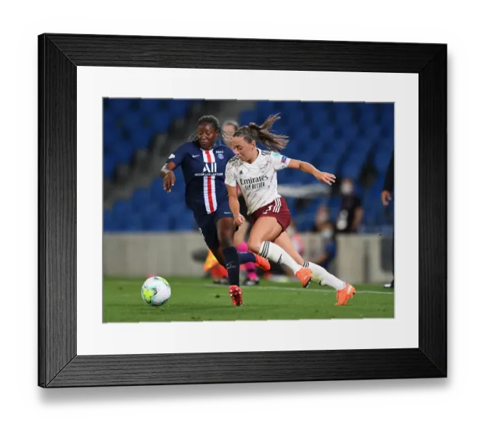 Framed Print : Arsenal vs Paris Saint-Germain: UWCL Quarterfinal Showdown - McCabe vs Diani Clash in San Sebastian