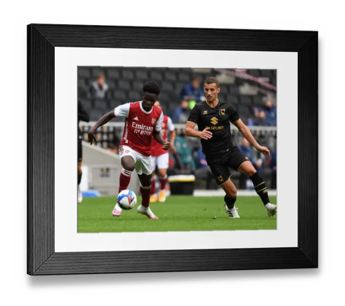 Framed Print : Arsenal's Bukayo Saka in Action: MK Dons Pre-Season Clash, 2020 Framed Print : Arsenal's Bukayo Saka in Action: MK Dons Pre-Season Clash, 2020