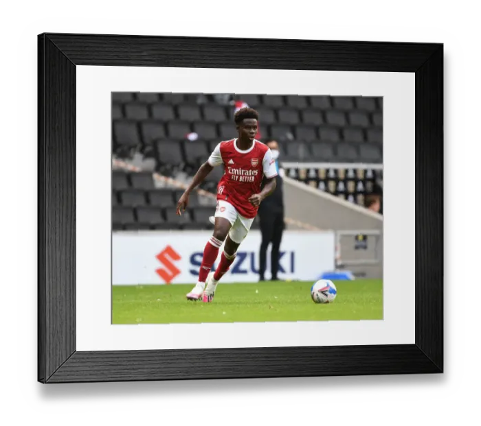 Framed Print : Arsenal's Bukayo Saka in Action: MK Dons Pre-Season Friendly (2020-21)