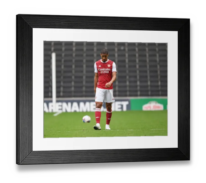 Framed Print : Arsenal's William Saliba in Pre-Season Action against MK Dons (2020-21)